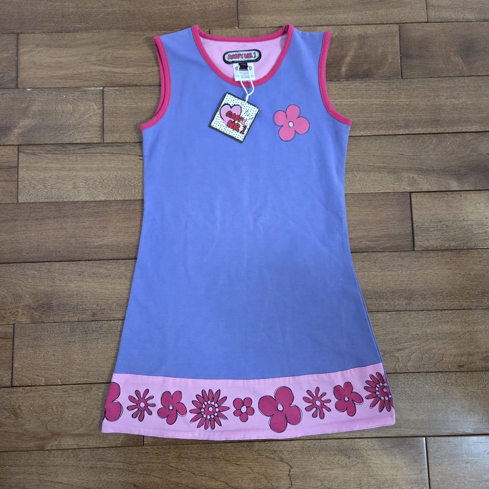 🆕️ Happy Nr 1 Purple & Pink Floral Tank Dress with Flower Accent Size 7-8